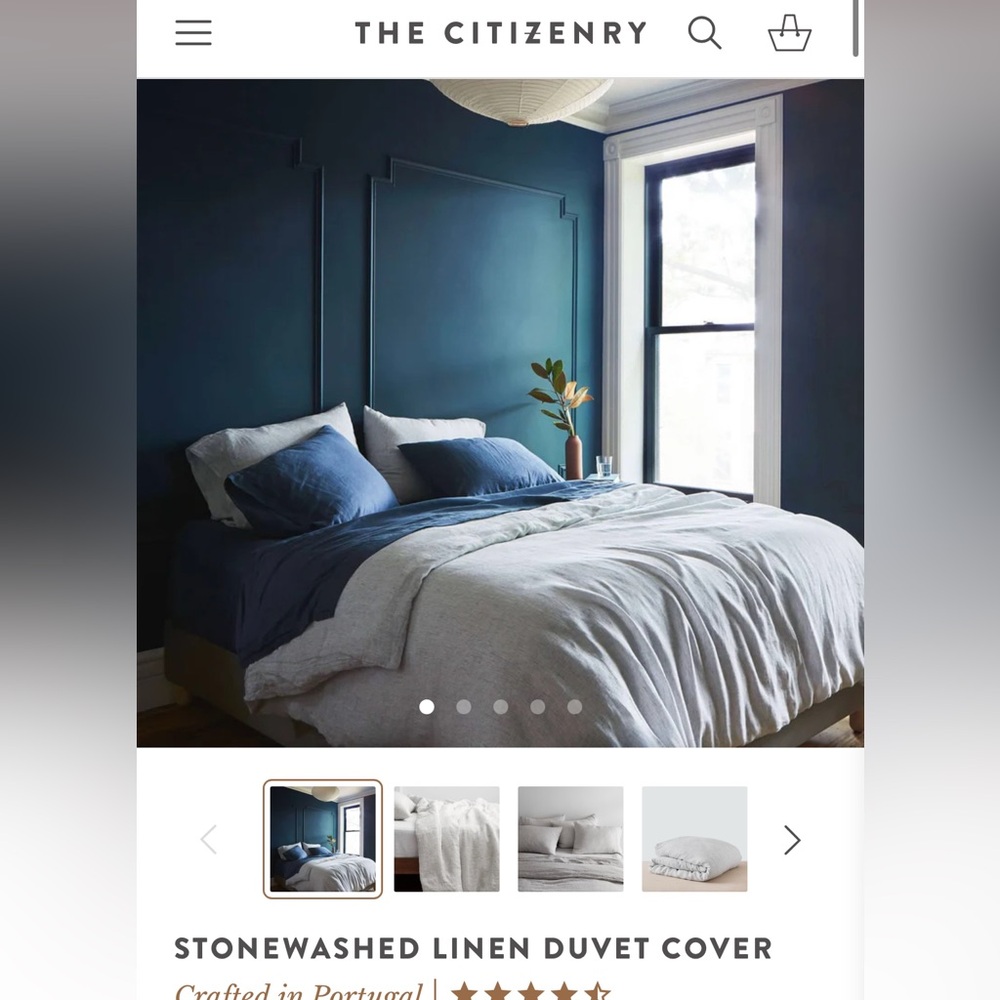 The Citizenry Stonewashed Linen Duvet Cover - Graphite Thin Stripe
